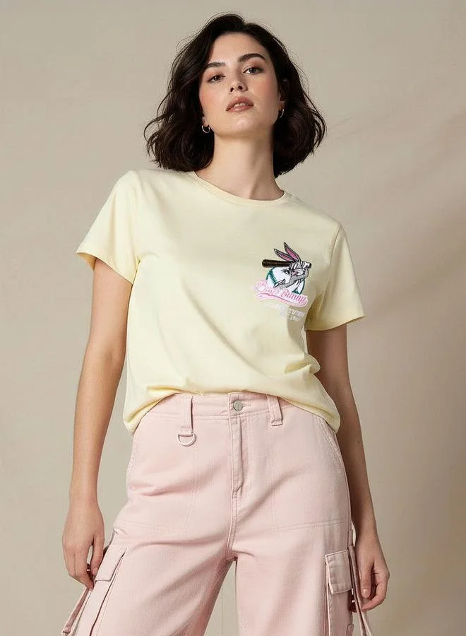 SP Characters Cotton T shirt with Bugs Bunny Embroidery