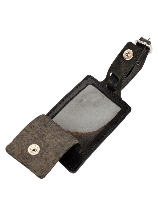 Sassora Genuine Leather Luggage Tag for Suitcases & Bags | Name ID Card Holder with Secure Buckle Strap & Privacy Flap | Travel Identifier for Men & Women (Black) - Image 2