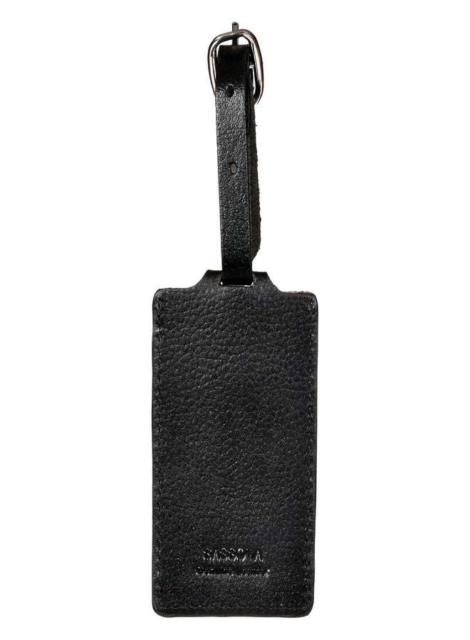 Sassora Genuine Leather Luggage Tag for Suitcases & Bags | Name ID Card Holder with Secure Buckle Strap & Privacy Flap | Travel Identifier for Men & Women (Black) - Image 5