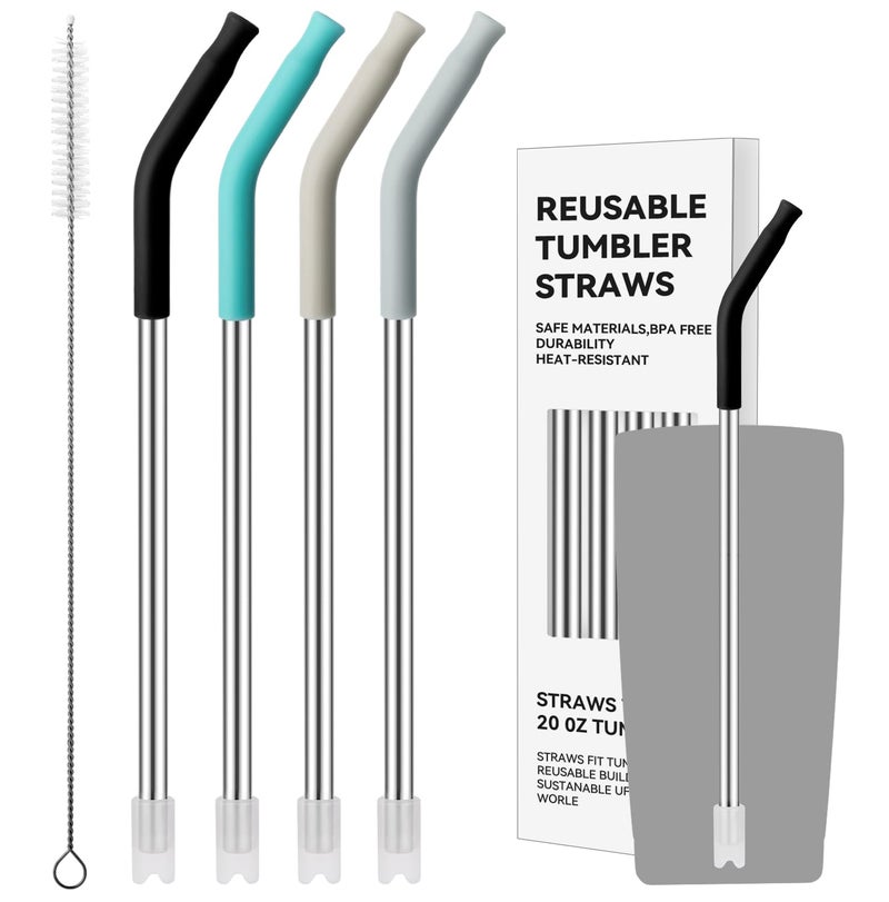 Prurex Stainless Steel Straws with Silicone TipsReusable Metal Straws for 20 oz Tumblers 16 oz Glass Cups826 Long 031 Wide Drinking StrawBPAFree Easy to Clean Tips 1