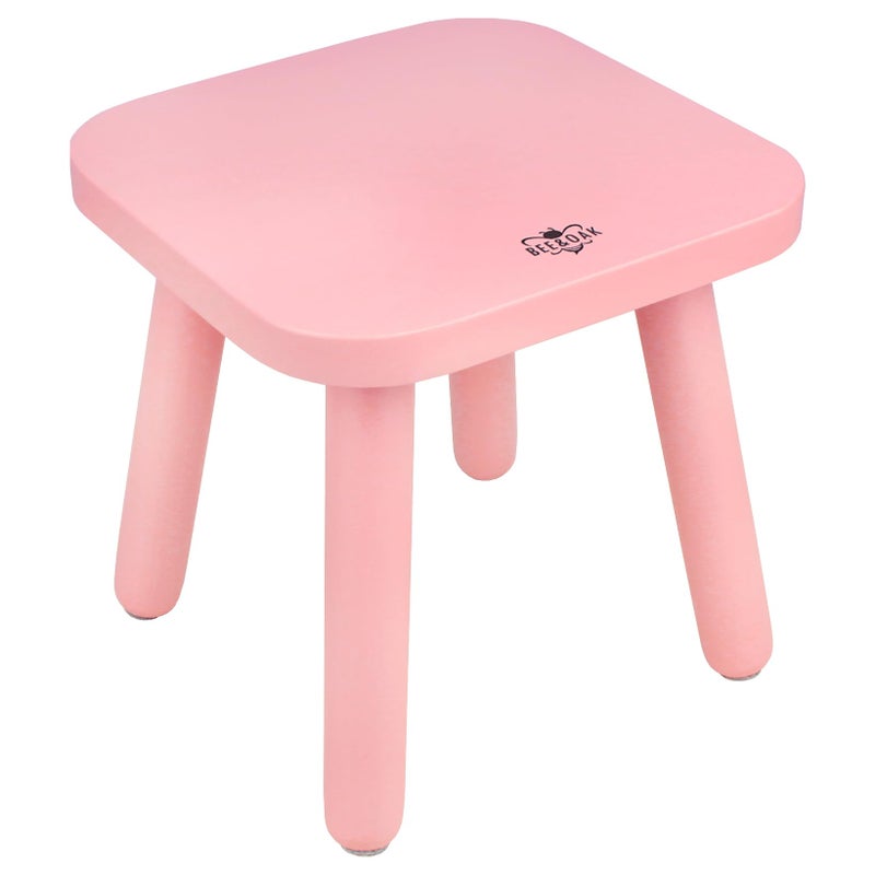 BEE&OAK Wooden Step Stools for Adults, Solid Rubber Wood Non-Slip Step Foot Stool, Heavy Duty 300 lbs One Step Stool for Bedroom, Bathroom, Kitchen (Pink, 9.25" (D) x 9.25"(W) x 8.86"(H)) - Image 1