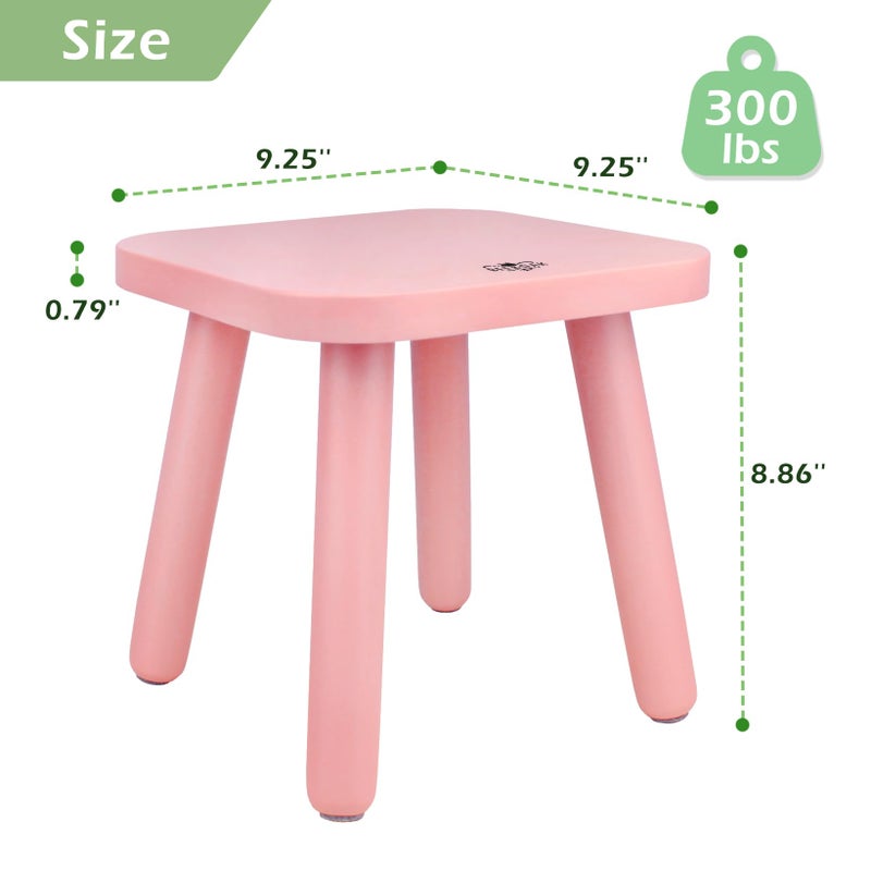 BEE&OAK Wooden Step Stools for Adults, Solid Rubber Wood Non-Slip Step Foot Stool, Heavy Duty 300 lbs One Step Stool for Bedroom, Bathroom, Kitchen (Pink, 9.25" (D) x 9.25"(W) x 8.86"(H)) - Image 2
