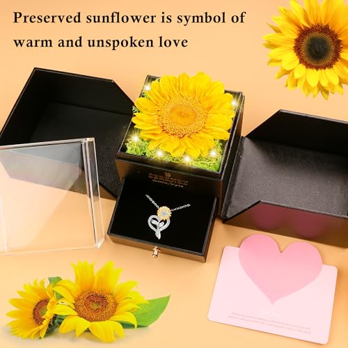 Sereney Preserved Sunflower Gifts for Women, You are My Sunshine Necklace as Flower Jewelry Birthday Gift for Mom, Silver Necklace Anniversary Yellow Gifts for Wife Daughter Girlfriend - Image 2