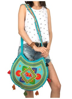 Tribe Azure Fair Trade Tribe Azure Women Hippie Sling Handmade Crossbody Bag Boho Chic Patchwork Embroidered Shoulder Large Purse Gypsy Blue  - Image 2
