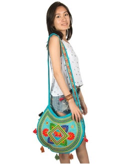Tribe Azure Fair Trade Tribe Azure Women Hippie Sling Handmade Crossbody Bag Boho Chic Patchwork Embroidered Shoulder Large Purse Gypsy Blue  - Image 3