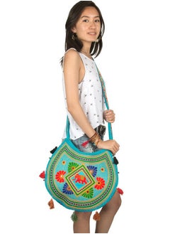 Tribe Azure Fair Trade Tribe Azure Women Hippie Sling Handmade Crossbody Bag Boho Chic Patchwork Embroidered Shoulder Large Purse Gypsy Blue  - Image 4