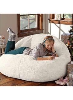 Poppins Home Ultra-Soft Luxury Faux Fur Round Bean Bag Chair Cover  Plush, Cozy & Oversized for Adults (93x92cm) (White Boucle)  - Image 5