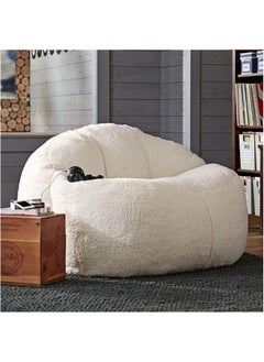 Poppins Home Ultra-Soft Luxury Faux Fur Round Bean Bag Chair Cover  Plush, Cozy & Oversized for Adults (93x92cm) (White Boucle)  - Image 1