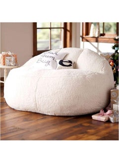 Poppins Home Ultra-Soft Luxury Faux Fur Round Bean Bag Chair Cover  Plush, Cozy & Oversized for Adults (93x92cm) (White Boucle)  - Image 4