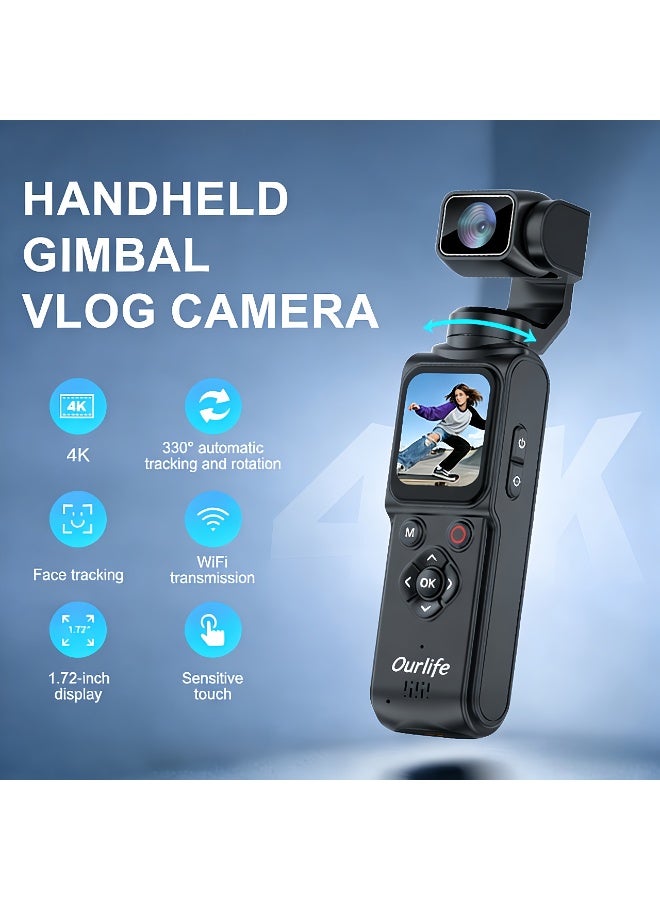 أور لايف كاميرات محمولة بدقة 4K بتقنية POV، كاميرا تصوير فيديو مع عدسة دوارة 330 درجة، كاميرا جيبية مزودة بخاصية التتبع الذكي، كاميرا تصوير فيديو جيمبال مع تسجيل صوتي وفيديو، تسجيل سهل بضغطة زر واحدة - Image 1
