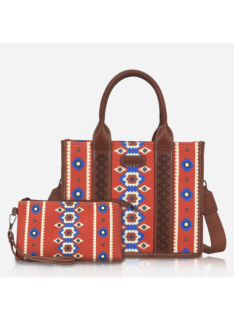Y&D 2 Pieces Bohemian Style Crossbody Canvas Retro Tote Bag Set For Women Canvas Handbag Purse Shoulder Bags With Pocket  - Image 1