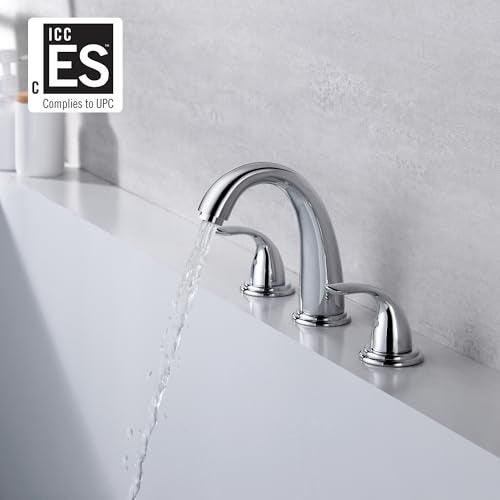 sumerain 2 Handle Widespread Roman Tub Faucet with Valve Chrome Finish, High Flow - Image 2
