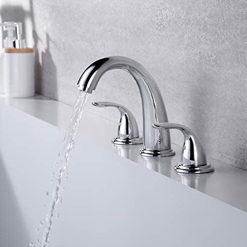 sumerain 2 Handle Widespread Roman Tub Faucet with Valve Chrome Finish, High Flow - Image 5