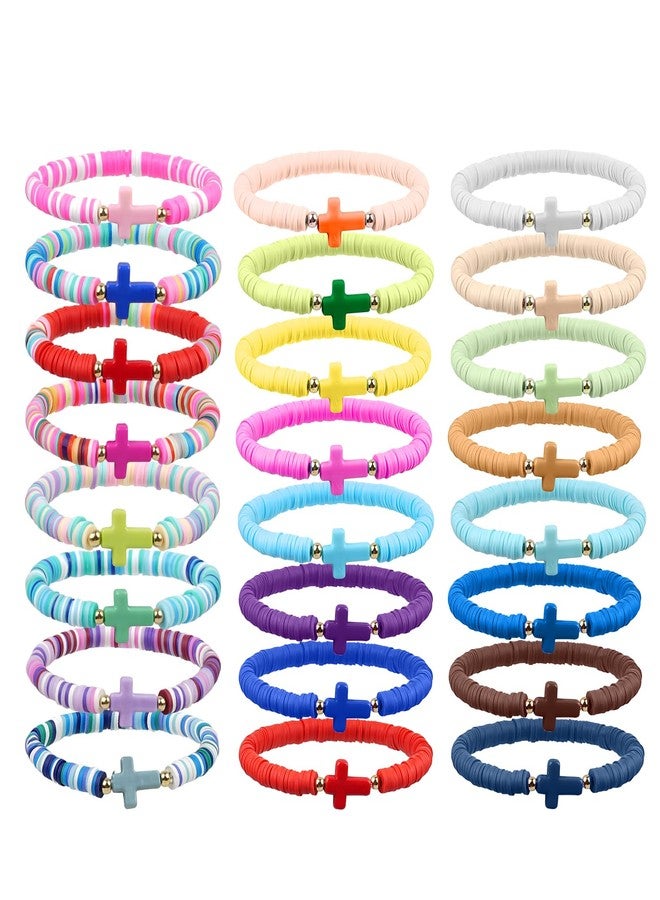 WOVTE Jesus Bracelets Christian Bracelet Pack, Handmade Elastic Colorful Polymer Clay Beaded Bracelets Inspirational Religious Reminder Jewelry for Woman (Cross (48PCS)) - Image 1