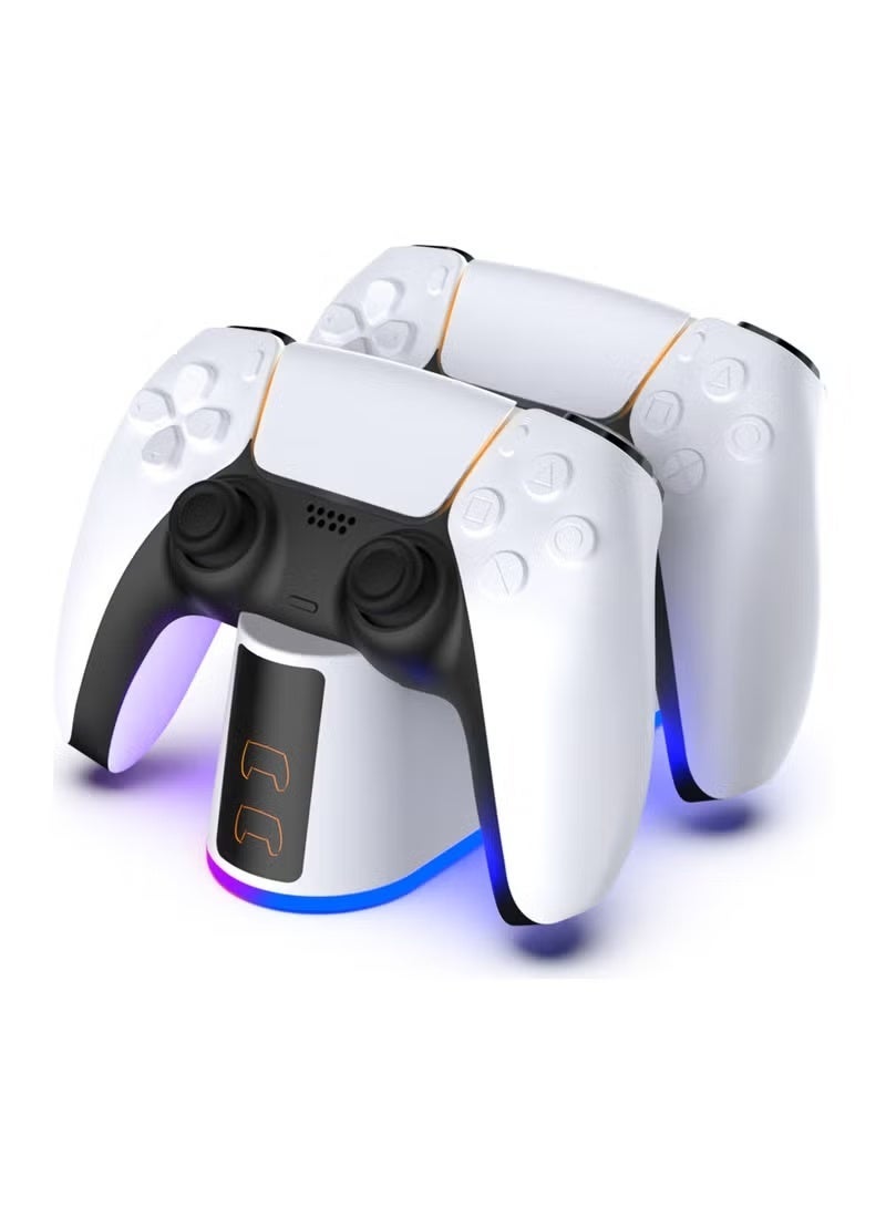 محطة شحن PS5 شاحن سريع 2H لوحدة تحكم PS5 & Edge، قاعدة شحن PS5 مع ملحقات وحدة تحكم مؤشر LED RGB مع كابل USBC، أبيض - Image 1