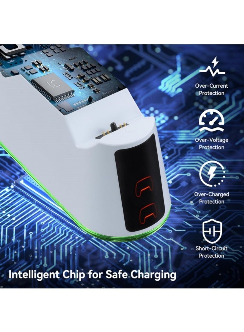 محطة شحن PS5 شاحن سريع 2H لوحدة تحكم PS5 & Edge، قاعدة شحن PS5 مع ملحقات وحدة تحكم مؤشر LED RGB مع كابل USBC، أبيض - Image 2