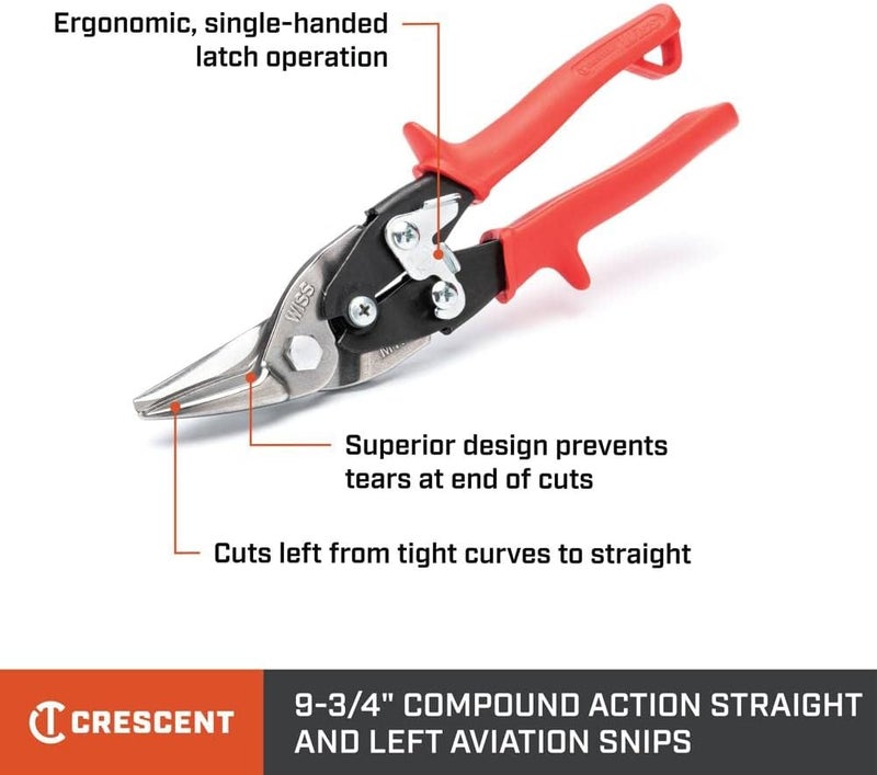 Wiss Crescent 9-3/4" MetalMaster Compound Action Straight and Left Aviation Snips - M1R - Image 3
