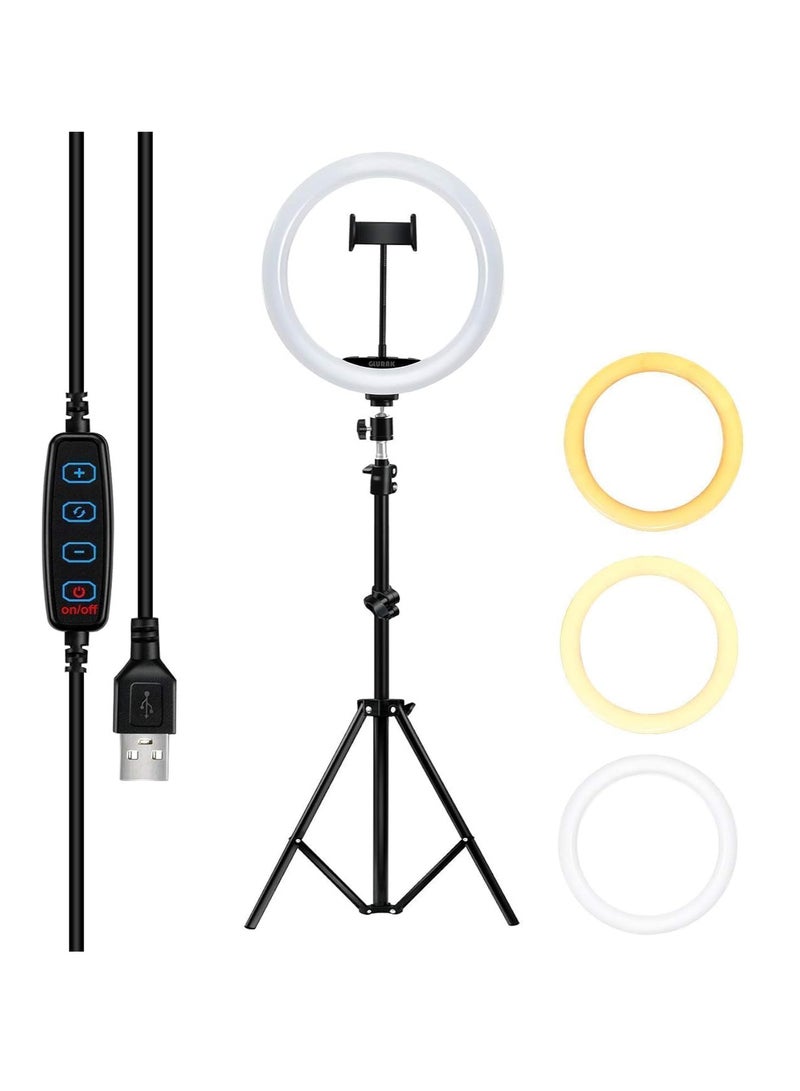 Selfie Ring Light, 10 Inch Dimmable LED Ring Light with Adjustable Tripod Stand and Phone Holder, 3 Lighting Modes and 10 Brightness Levels for Live Streaming, Makeup, YouTube, TikTok, Photography  - Image 1