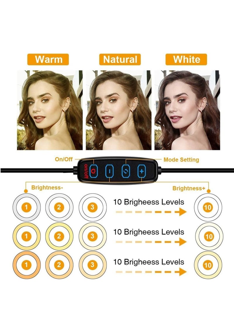 Selfie Ring Light, 10 Inch Dimmable LED Ring Light with Adjustable Tripod Stand and Phone Holder, 3 Lighting Modes and 10 Brightness Levels for Live Streaming, Makeup, YouTube, TikTok, Photography  - Image 2