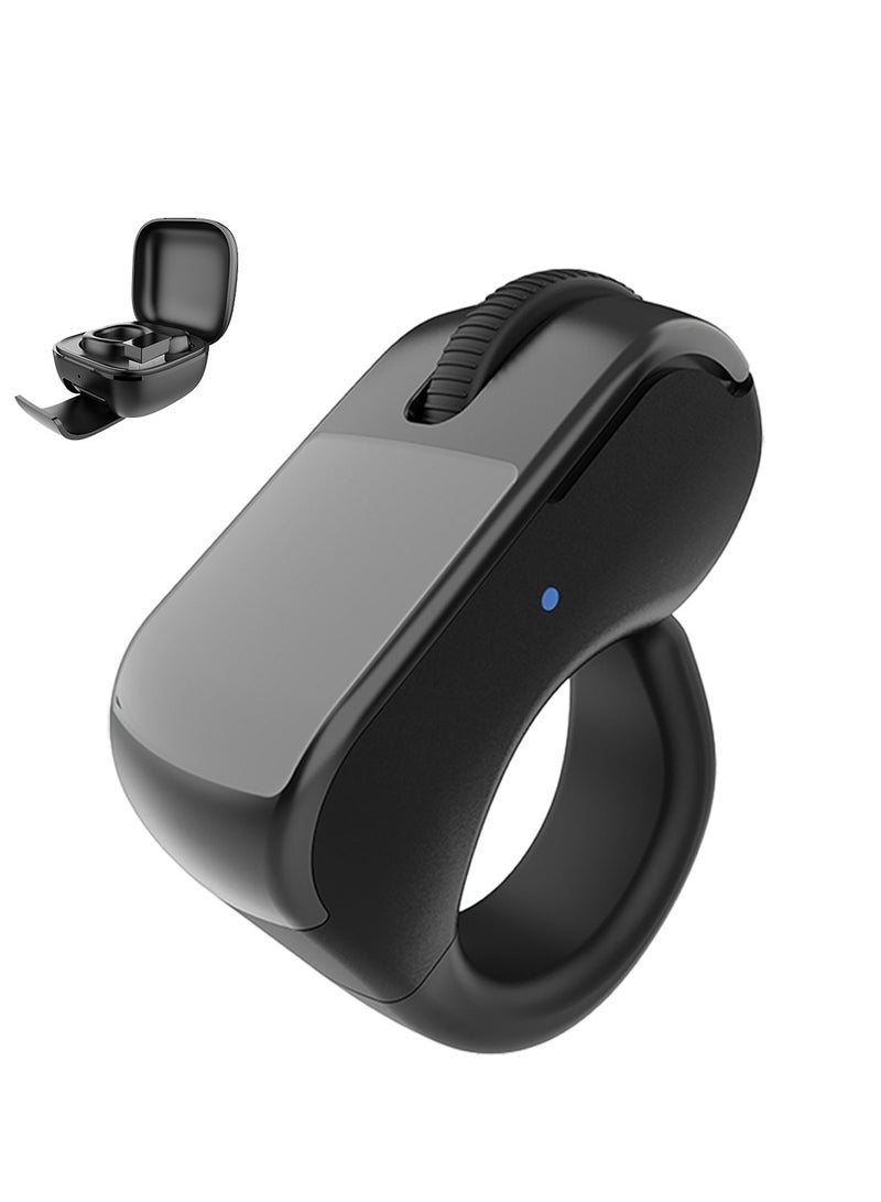 Moxedo ماوس حلقة الإصبع بلوتوث 5.3 من موكسييدو لجهاز الكمبيوتر، اللابتوب، التابلت، الهاتف المحمول، جهاز عرض لاسلكي قابل للارتداء مع لوحة لمس، تحكم في التمرير وتغيير الصفحات مع علبة شحن وحامل. - Image 1