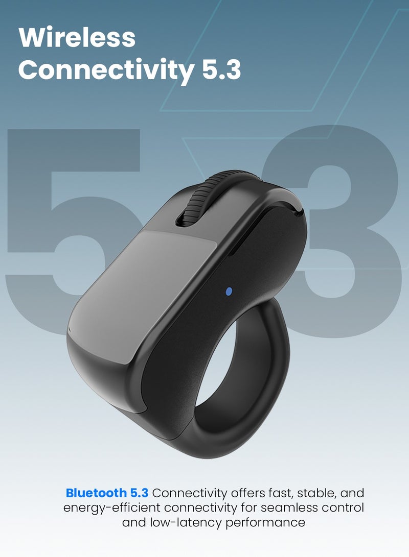 Moxedo ماوس حلقة الإصبع بلوتوث 5.3 من موكسييدو لجهاز الكمبيوتر، اللابتوب، التابلت، الهاتف المحمول، جهاز عرض لاسلكي قابل للارتداء مع لوحة لمس، تحكم في التمرير وتغيير الصفحات مع علبة شحن وحامل. - Image 4