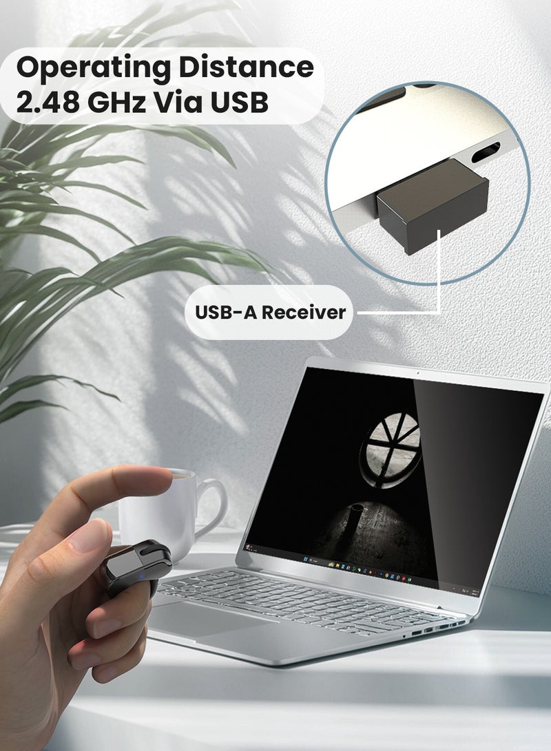 Moxedo ماوس حلقة الإصبع بلوتوث 5.3 من موكسييدو لجهاز الكمبيوتر، اللابتوب، التابلت، الهاتف المحمول، جهاز عرض لاسلكي قابل للارتداء مع لوحة لمس، تحكم في التمرير وتغيير الصفحات مع علبة شحن وحامل. - Image 3