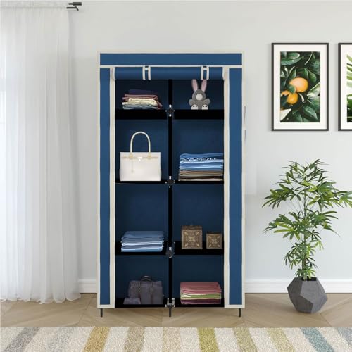 Whitecloud TRANSFORMING HOMES Collapsible Wardrobe Closet for Clothes Almira, 8 Shelves, 1 Side Pocket (Non-Woven Fabric, 76x38x145cm) (7700-2) (Blue) - Image 2