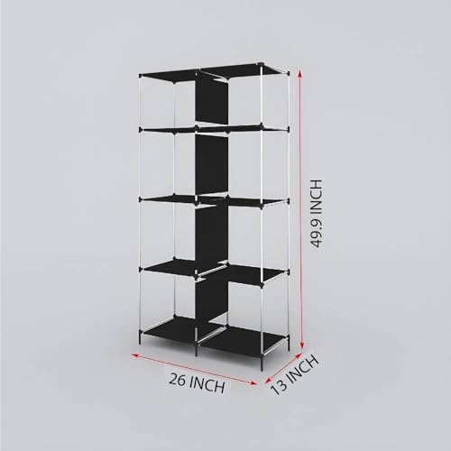 Whitecloud TRANSFORMING HOMES Collapsible Wardrobe Closet for Clothes Almira, 8 Shelves, 1 Side Pocket (Non-Woven Fabric, 76x38x145cm) (7700-2) (Blue) - Image 4