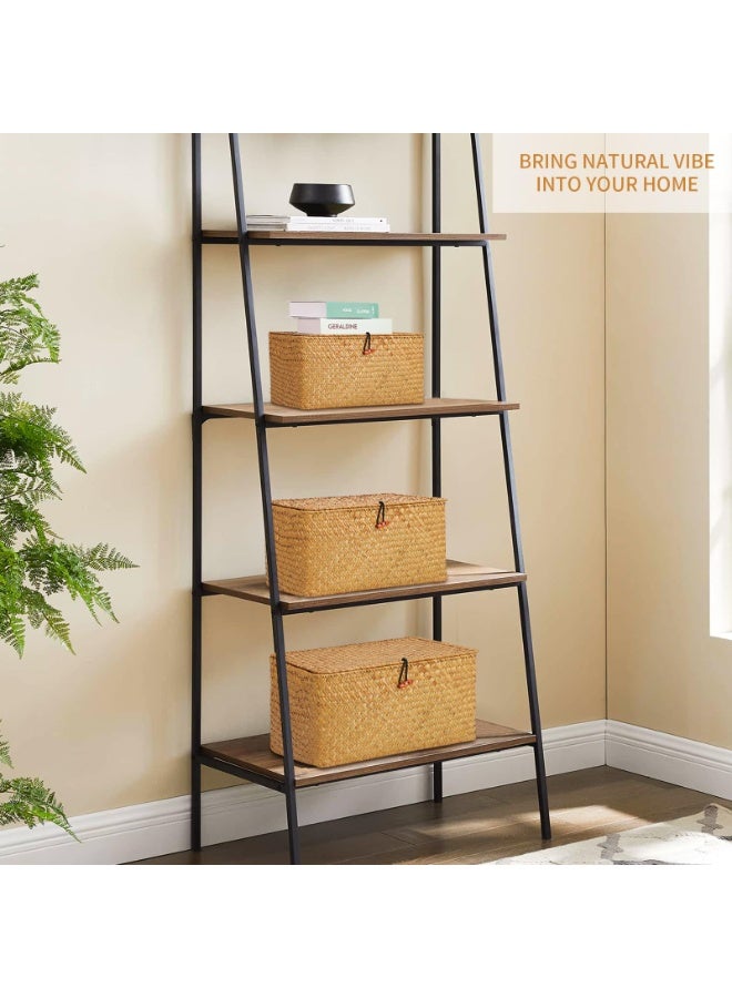 Set of 3 Shelf Basket with Lid for Home Decor Seagrass Storage Baskets Natural Rattan Woven Square Organizer Box (Set of 3) - Image 4