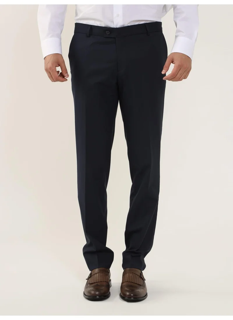 Dufy Navy Blue Men's Regular Fit Straight Trousers - 103972