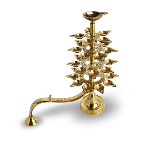 POSHIFY 31-Diya Brass Step Aarti for Auspicious Beginnings - Traditional Indian Handcrafted Aarti Deepak/diya for Puja Room, Home Decor, gifting and Spiritual Practices - 112 - Image 1