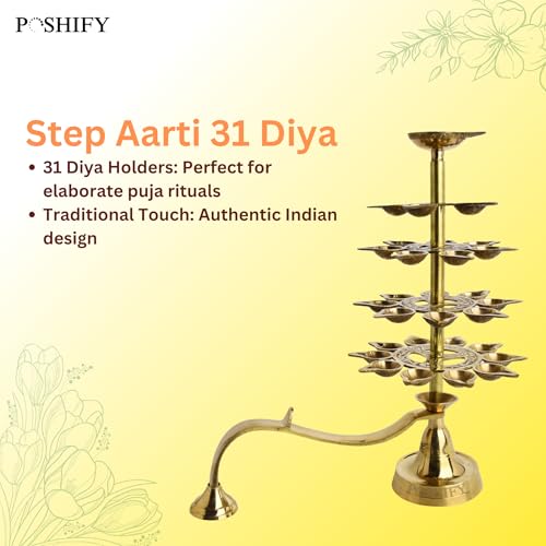 POSHIFY 31-Diya Brass Step Aarti for Auspicious Beginnings - Traditional Indian Handcrafted Aarti Deepak/diya for Puja Room, Home Decor, gifting and Spiritual Practices - 112 - Image 3