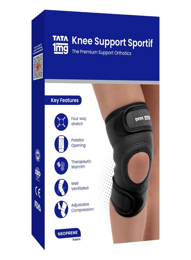 TATA 1MG 1MG Tata Knee Support Sportif(Neoprene) with Patellar Opening and Strechable Fabric,For Post Surgery, Post Sports Injury, Provides support to Week knees,Large Size (Large) - Image 1