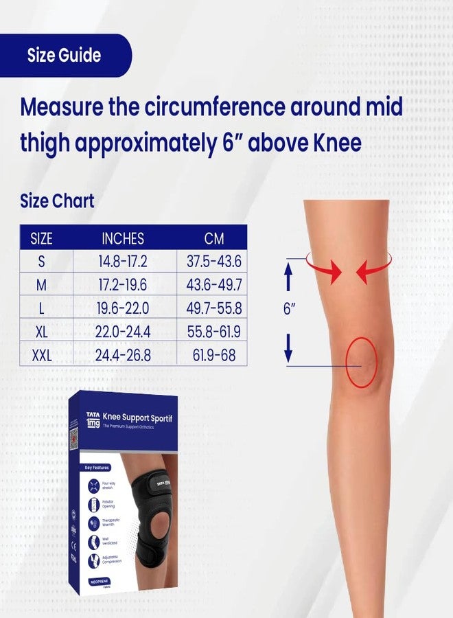 TATA 1MG 1MG Tata Knee Support Sportif(Neoprene) with Patellar Opening and Strechable Fabric,For Post Surgery, Post Sports Injury, Provides support to Week knees,Large Size (Large) - Image 3