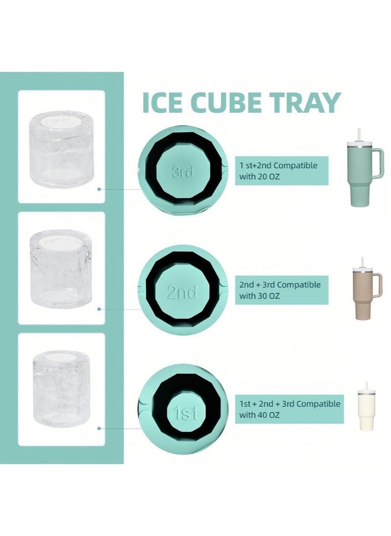 Silicone ice tray with lid, round and square ice tray mold, suitable for refrigerator, size 40 oz, 30 oz and 20 oz, hollow cylindrical ice tray, suitable for beverages, coffee and juice. (Mint Green)