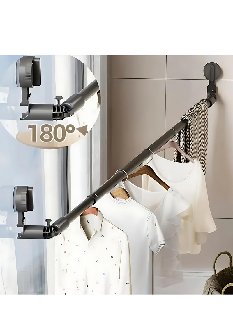 Strong No-Drill Clothes Drying Rack – Telescopic Wall-Mounted Clothes Drying Rod, Extends from 114 to 210 cm, Durable Carbon Steel, 180° Rotation, Ideal for Balcony, Bathroom, Indoor and Outdoor Use - Image 2