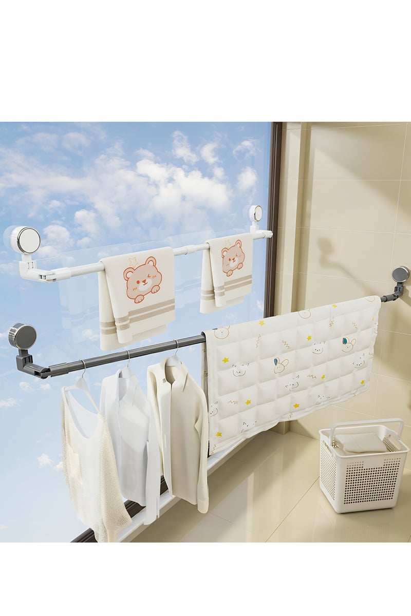 Strong No-Drill Clothes Drying Rack – Telescopic Wall-Mounted Clothes Drying Rod, Extends from 114 to 210 cm, Durable Carbon Steel, 180° Rotation, Ideal for Balcony, Bathroom, Indoor and Outdoor Use - Image 1