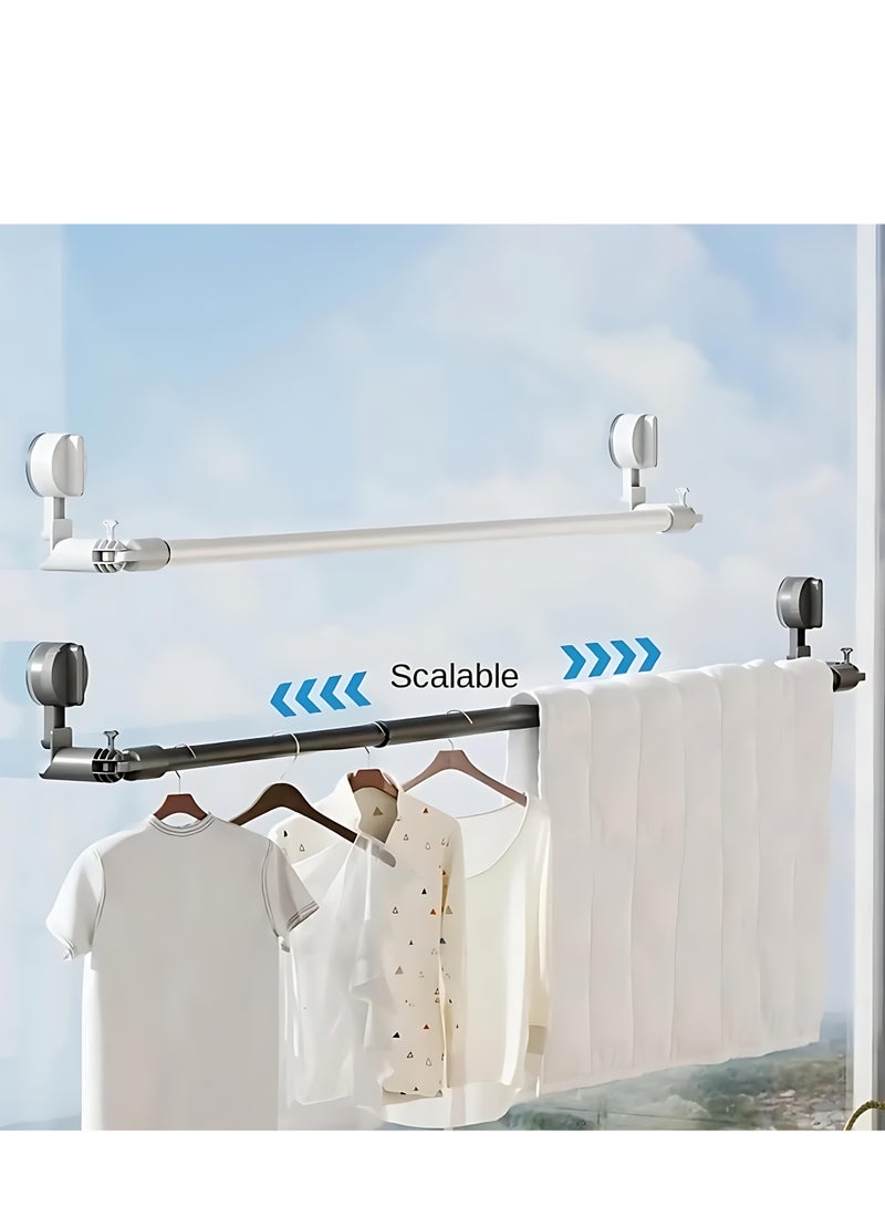Strong No-Drill Clothes Drying Rack – Telescopic Wall-Mounted Clothes Drying Rod, Extends from 114 to 210 cm, Durable Carbon Steel, 180° Rotation, Ideal for Balcony, Bathroom, Indoor and Outdoor Use - Image 3
