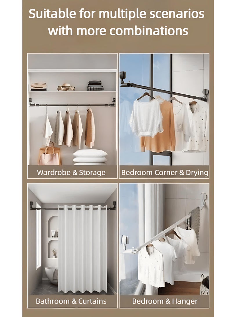 Strong No-Drill Clothes Drying Rack – Telescopic Wall-Mounted Clothes Drying Rod, Extends from 114 to 210 cm, Durable Carbon Steel, 180° Rotation, Ideal for Balcony, Bathroom, Indoor and Outdoor Use - Image 5