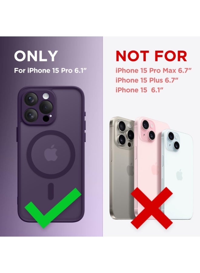 كبرارو جراب مغناطيسي لهاتف iPhone 15 Pro، [متوافق مع MagSafe] [حماية كاملة للكاميرا] جراب هاتف شفاف غير لامع رفيع مقاوم للصدمات لهاتف iPhone 15 Pro مقاس 6.1 بوصة، أرجواني غامق - Image 2