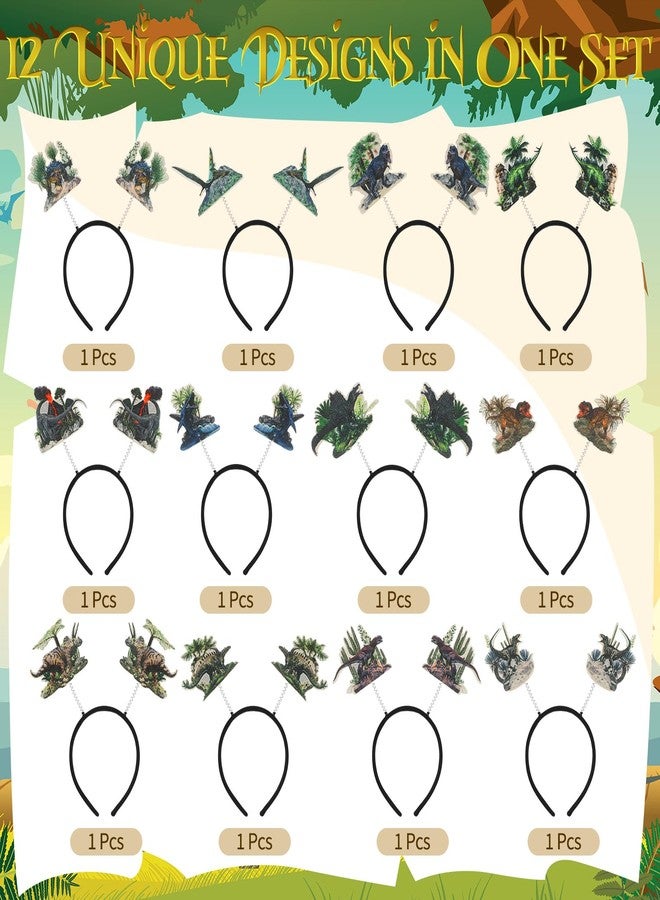 SiliFine 12 Pcs Dinosaur Headbands Party Favors Hats Dragon Headbands Felt Hair Hoop Dinosaur Birthday Party Supplies for Jungle Animal Decorations Cosplay Photo Booth Props - Image 3