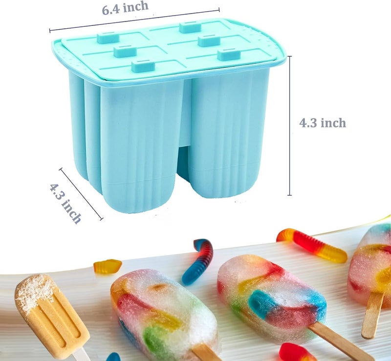 Wpunwen Silicone Popsicle Molds with Sticks 6 Cavity Ice Popsicle MoldsIce Cream Mold with Clean Brush 6 Reusable Sticks 50 Sticks 50 Bags Blue - Image 4