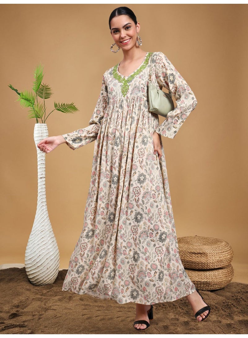 الايا جلابية رايون نسائية برقبة مطرزة - AL4067 - Image 1