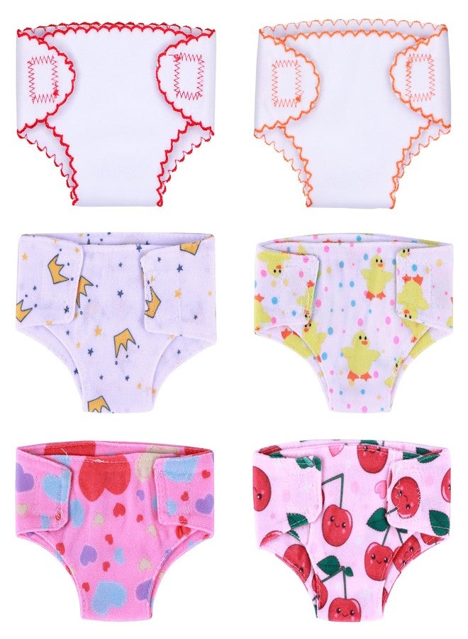 BABESIDE 6 Pcs Baby Doll Diapers for 12-15 Inch Dolls, Reusable & Washable Doll Underwear Fits Baby Dolls, Pretend Play Accessories, Patterned - Image 1