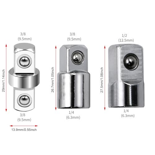 TorSor 3 Pack Impact Socket Adapter Set Joint Chrome 3/8" Coupler + 3/8" to 1/4" + 1/2" to 1/4" Extension Converter Reducer for Wrench Ratchet Driver Bit Drill Car Maintenance Construction Work - Image 2
