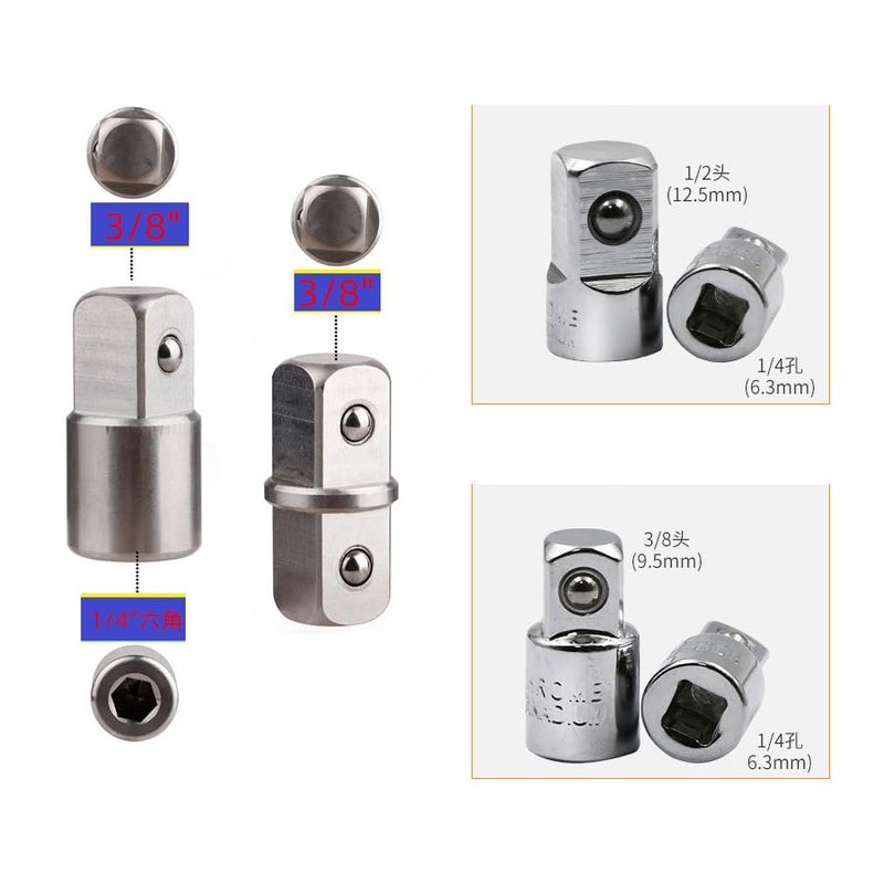TorSor 3 Pack Impact Socket Adapter Set Joint Chrome 3/8" Coupler + 3/8" to 1/4" + 1/2" to 1/4" Extension Converter Reducer for Wrench Ratchet Driver Bit Drill Car Maintenance Construction Work - Image 4