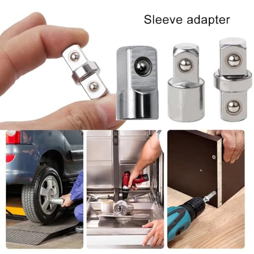 TorSor 3 Pack Impact Socket Adapter Set Joint Chrome 3/8" Coupler + 3/8" to 1/4" + 1/2" to 1/4" Extension Converter Reducer for Wrench Ratchet Driver Bit Drill Car Maintenance Construction Work - Image 3