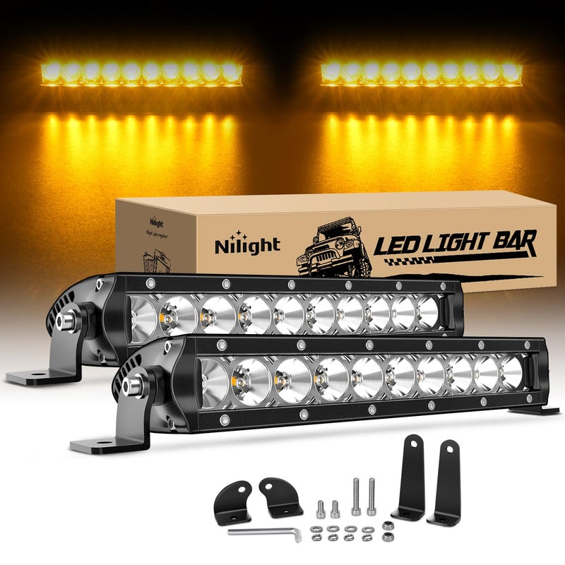 شريط إضاءة LED نحيف من نيللايت 2 قطعة 11 بوصة 26 LED صف واحد مزيج من بقعة الفيضانات ضباب القيادة إضاءة العمل مصباح السقف والمصد للطرق الوعرة لشاحنات 4x4 SUV ATV UTV