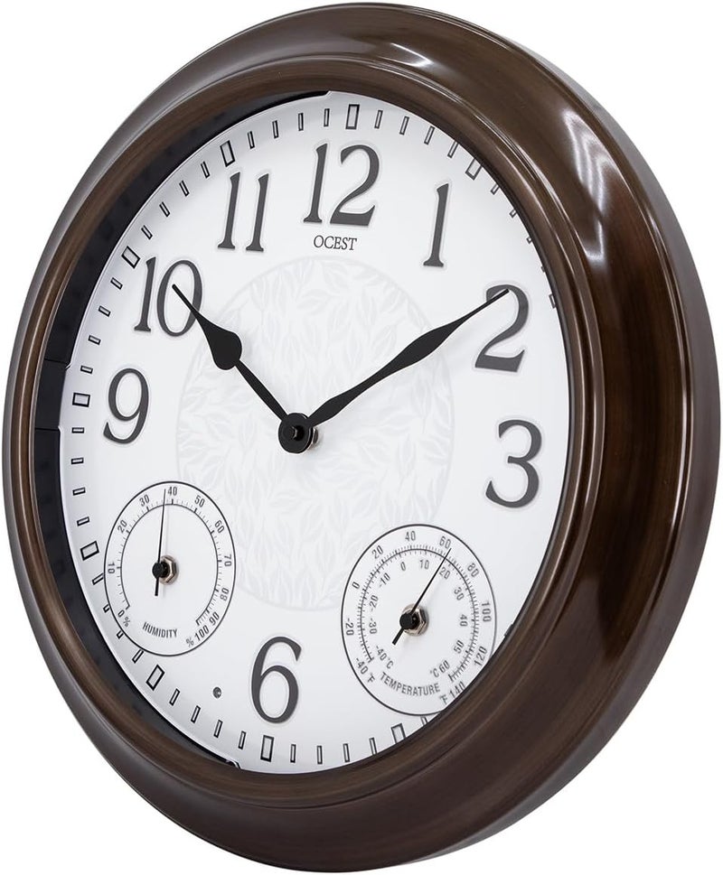 OCEST 15 Inch Illuminated Large Outdoor Clock Waterproof, Night Light Illuminated Wall Clocks with Smart LED Sensor, Temperature and Humidity Combo for Garden Patio Pool Garage (Metal) - Image 3