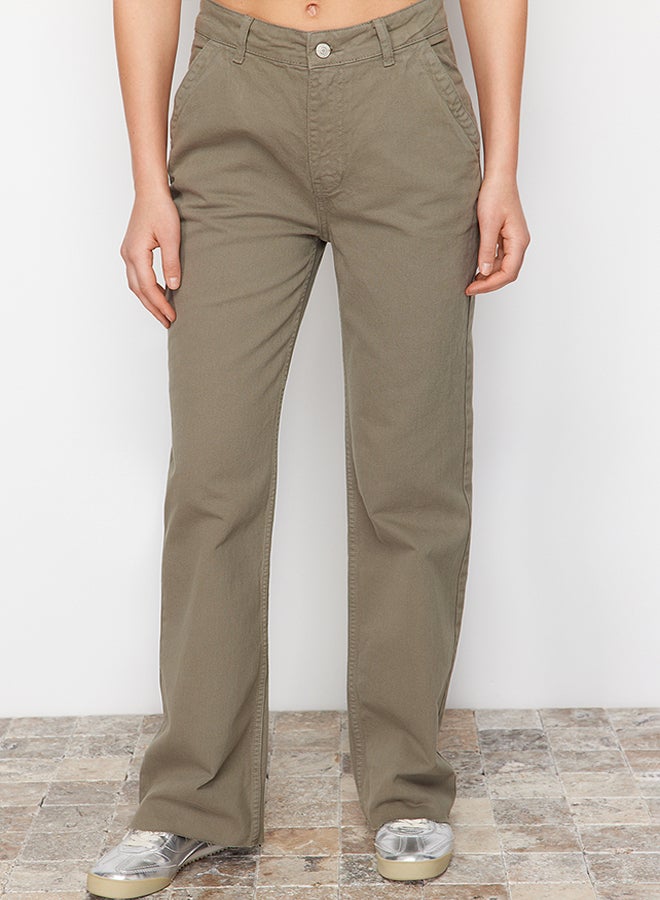 trendyol Khaki Pocket Detailed High Waist Wide Leg Jeans TWOSS24JE00208  - Image 4